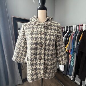 Elevenses for Anthropologie Women's Houndstooth Mid Sleeve Hooded Coat